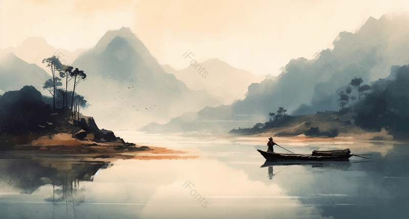 中国风水墨山水画划船背景图,插画/手绘图,插画/手绘图库,插画/手绘图下载,插画/手绘